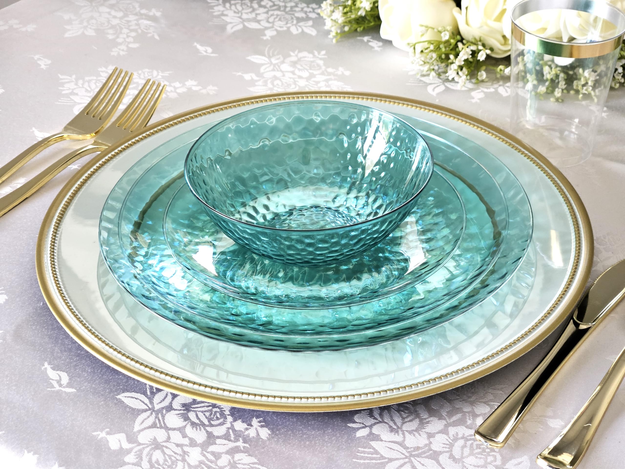 60 Pack Disposable Plastic Plates - 9 Inch Luncheon Plates for Wedding, Party & Events - Coastal Clear Blue - Perfect for Birthday, Baby Shower & Outdoor Gatherings