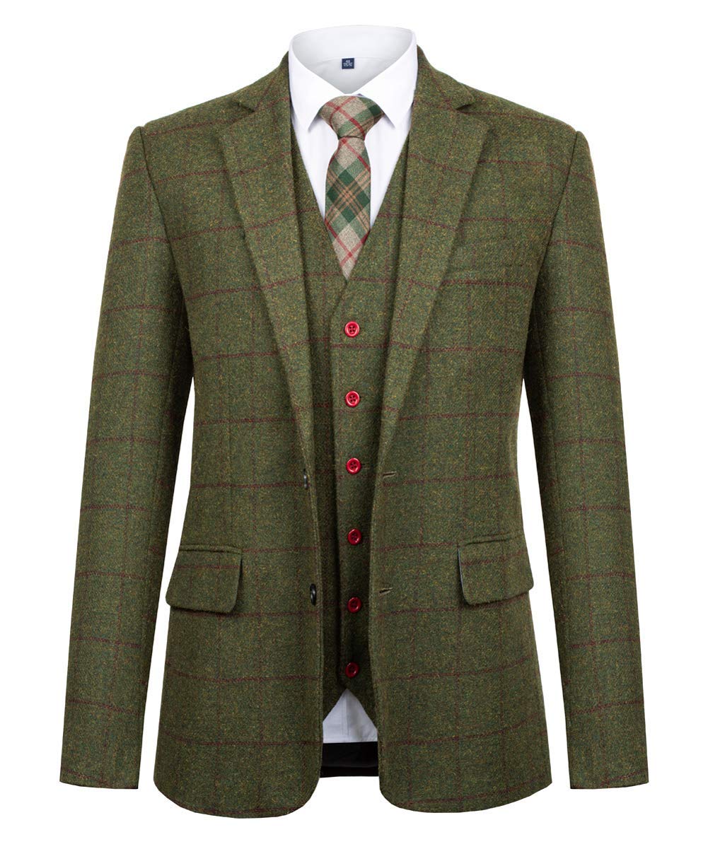 Frank Men's Slim Fit Tweed Wool Blend Herringbone Suit - Vintage Tailored Modern Fit Business Suit for Weddings, Office & Formal Events