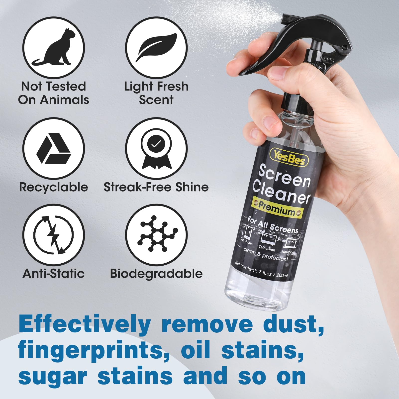 14oz Screen Cleaner Spray (7oz x 2 Pack) with 2 Microfiber Cloths - Safe for TV, Monitor, Laptop, MacBook, iPad & Electronics | Streak-Free Cleaning for Home, Office & Car Use