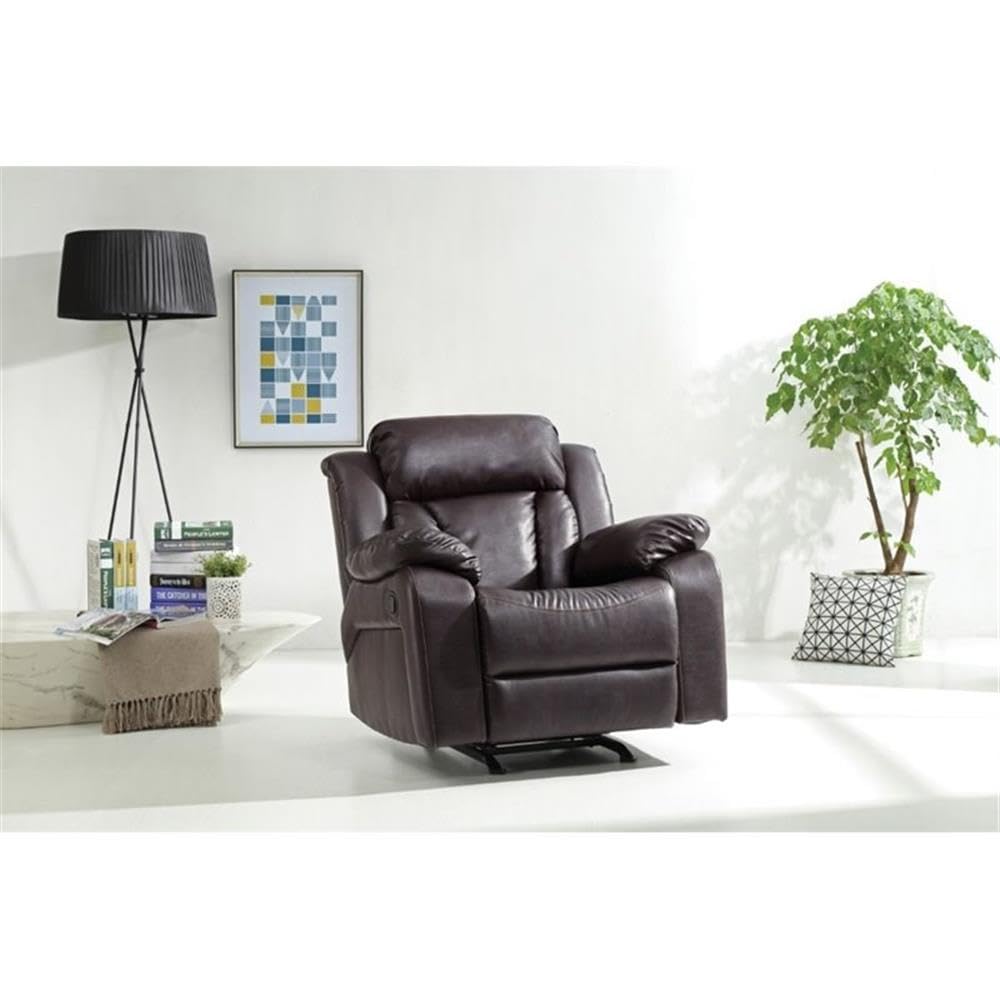 Glory Furniture Daria Faux Leather Rocker Recliner Chair - Dark Brown Living Room Reclining Chair for Relaxation & Comfort