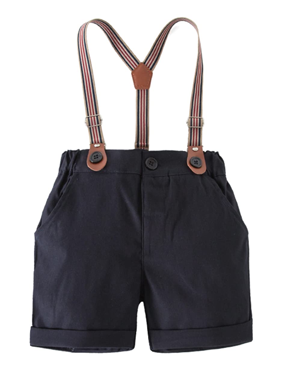 StylSilove Toddler Boys' Classic Cotton Chino Shorts with Adjustable Stripe Suspenders - Comfortable Casual & Formal Wear for Weddings, Parties & Special Occasions