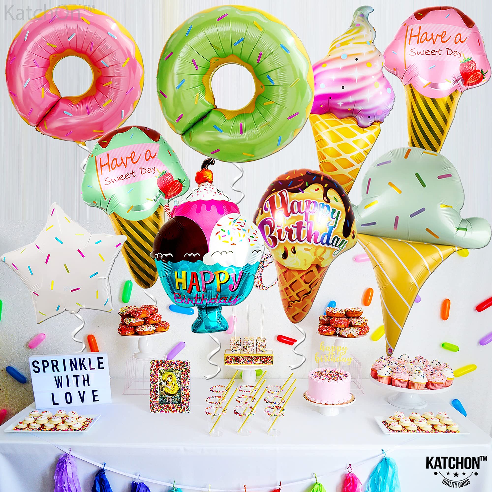 10-Piece Ice Cream 1st Birthday Party Decorations Set - Sweet One Birthday Party Supplies with Donut Balloons | Perfect for Baby's First Birthday, Ice Cream Theme Party, and Dessert-Themed Celebrations