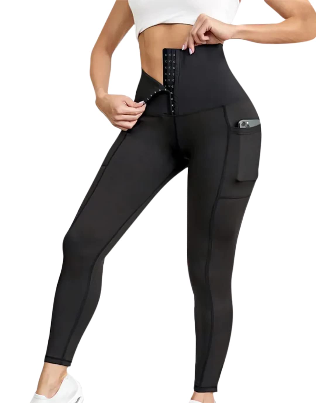 **Flamingals Women's Waist Trainer Sauna Leggings - High Waist Tummy Control Workout Leggings for Gym, Yoga & Running**