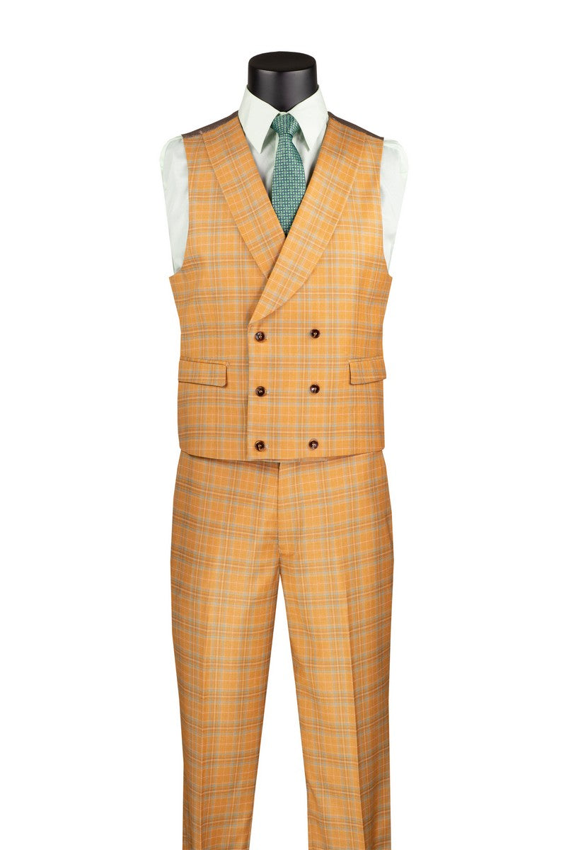 Modern Fit Windowpane 3-Piece Suit in Orange | Slim Fit Business Suit for Men | Perfect for Weddings, Office & Formal Events