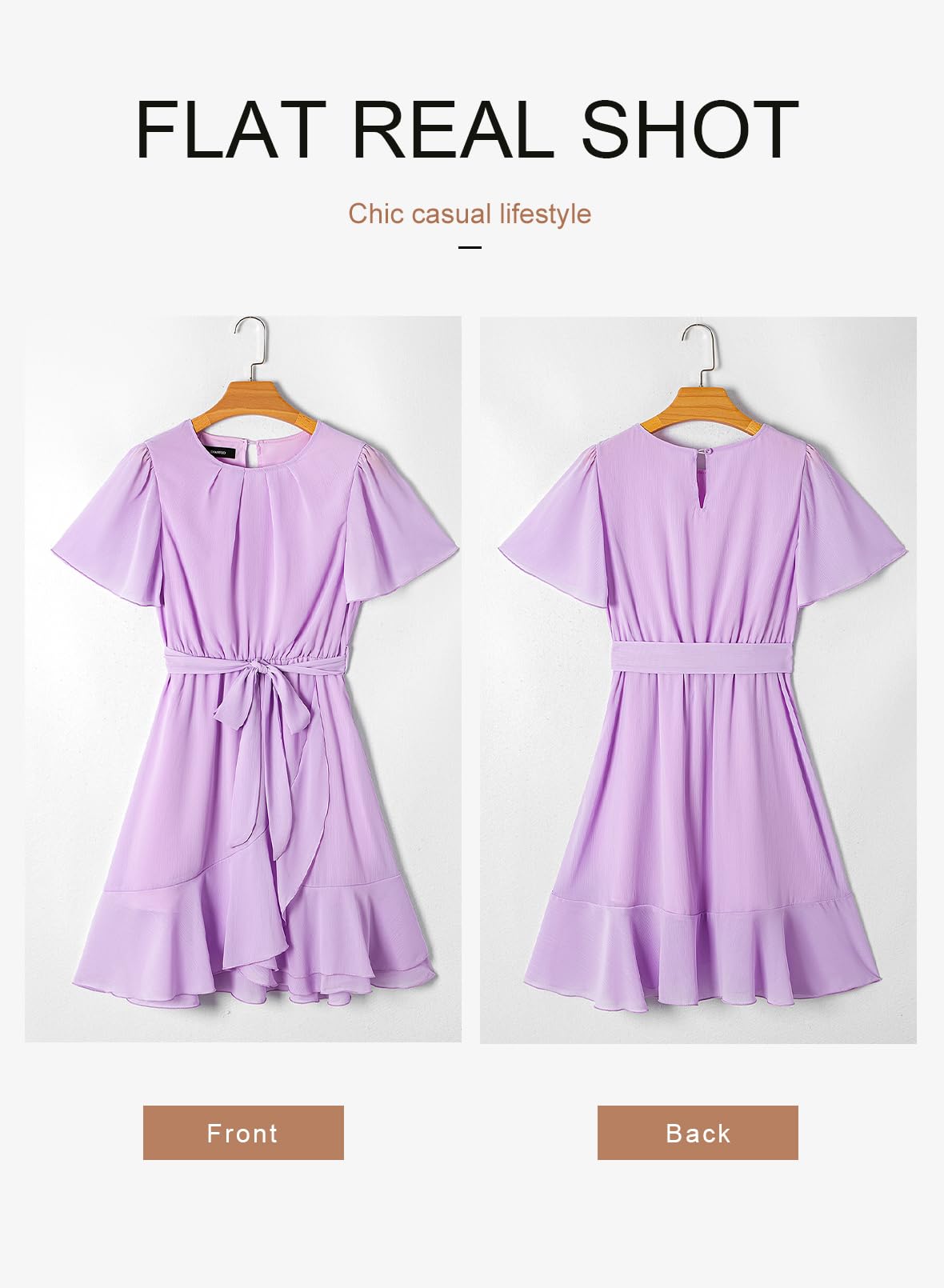 2025 Dokotoo Women's Summer Chiffon Dress - Crewneck Short Sleeve with Waist Tie & Ruffle Details, A-Line Swing Mini Dress for Casual Wear, Beach Outings & Date Nights