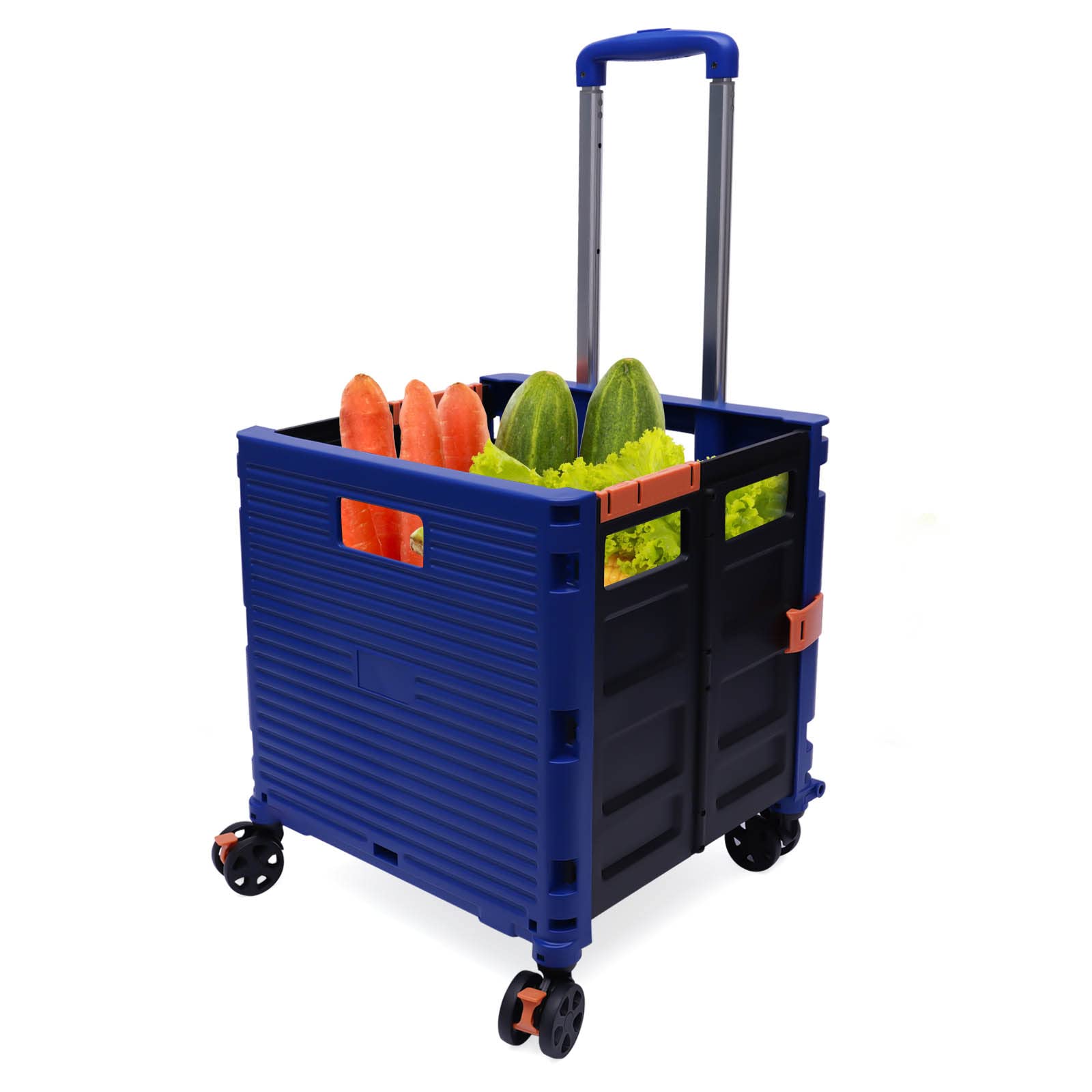 55L Foldable Shopping Cart with Waterproof Bag - Collapsible Handcart, Rolling Utility Cart for Groceries, Travel & Luggage - Portable & Durable (Blue) - Perfect for Supermarkets, Airports & Outdoor Shopping