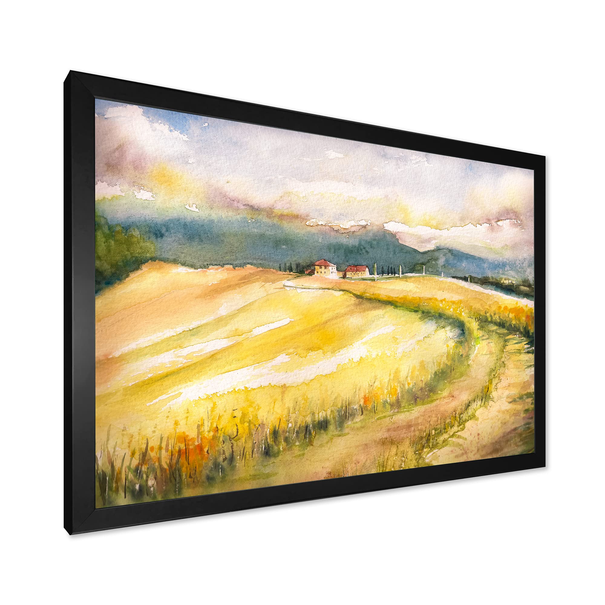 DesignQ Golden Fields of Tuscany Italy Country Framed Wall Art - Premium Canvas Painting for Living Room, Bedroom & Office Decor
