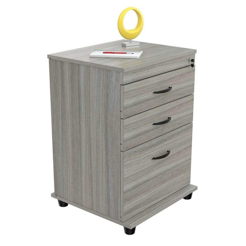 Inval Mobile Locking File Cabinet - Smoke Oak Finish, Secure Rolling Storage for Office, Home, or Classroom Organization