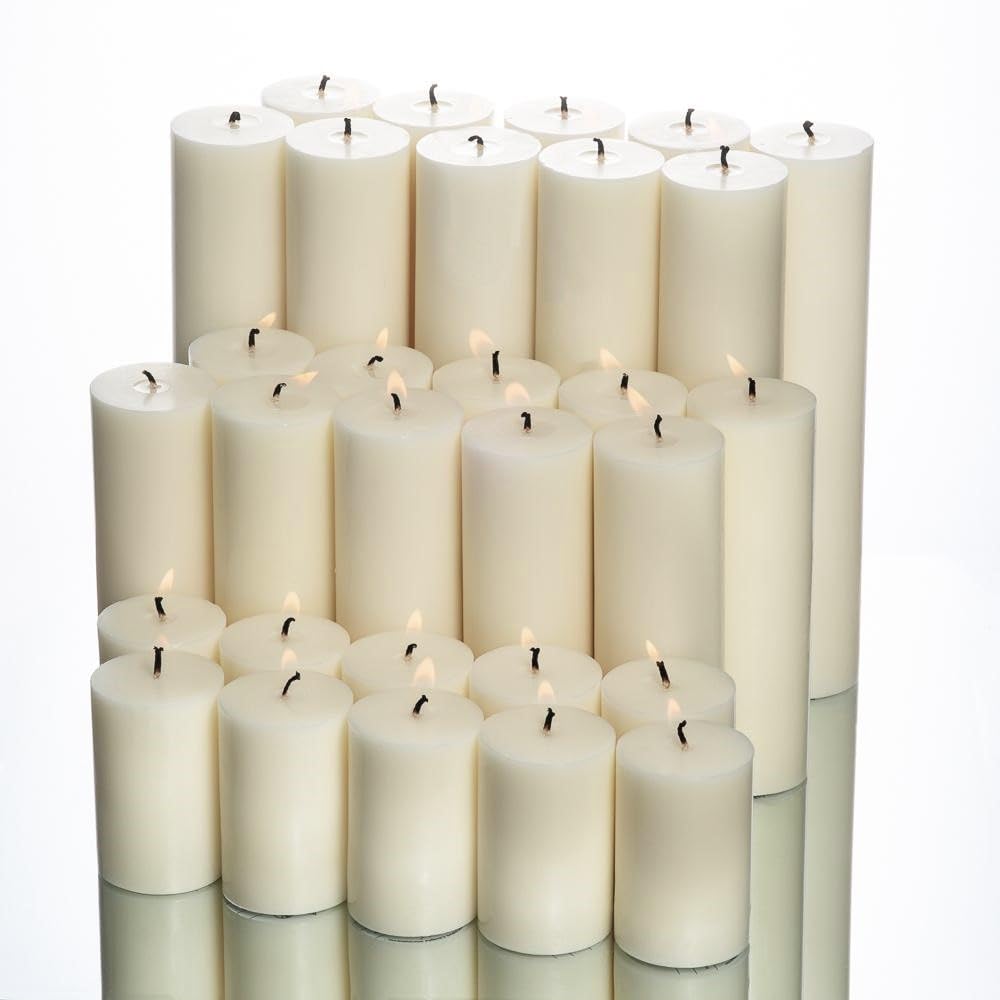 Richland Ivory Pillar Candles - Set of 30 Long-Lasting Decorative Candles for Weddings, Parties, Home Decor & Romantic Ambiance
