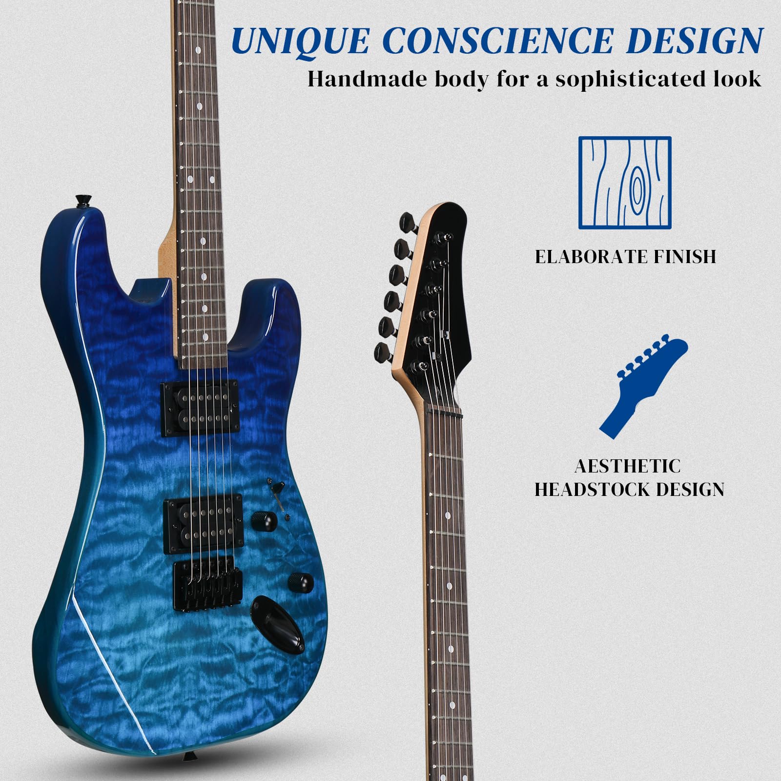 Ktaxon 39 Inch Full Size Electric Guitar with H-H Pickups - 6 String Solid Body Beginner Guitar Kit Includes Upgrade Cable, Capo, Tremolo Arm, Gig Bag & Strap (Ocean Blue) - Perfect for Beginners, Practice, Live Performances & Home Recording