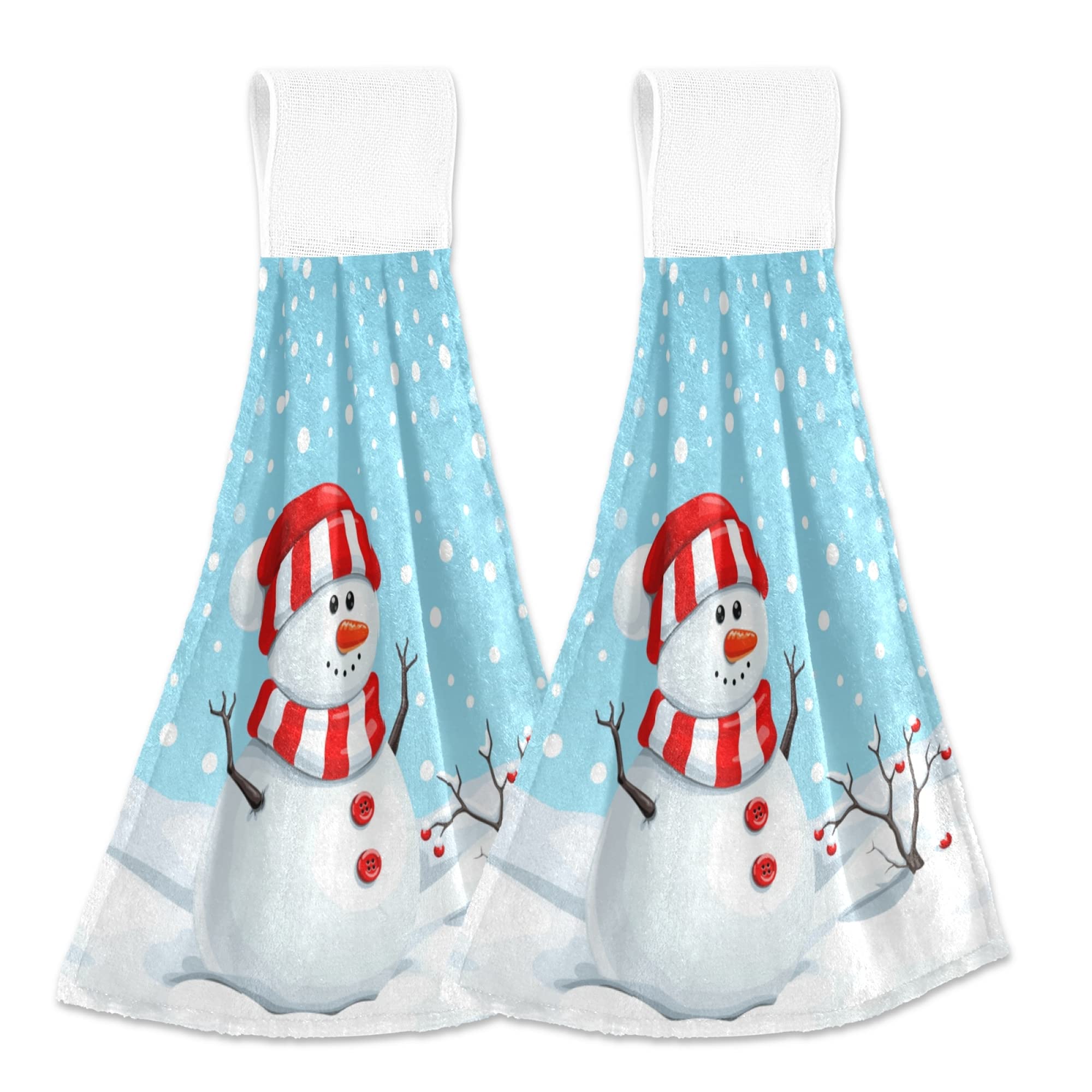 Christmas Snowman Kitchen Towels - Ultra Soft Absorbent Hand Towels for Bathroom & Kitchen - 18.2 x 14 Inch Decorative Hanging Towels (2-Piece Set, Blue/White) - Perfect for Holiday Decor, Gift Giving & Winter Home Decor