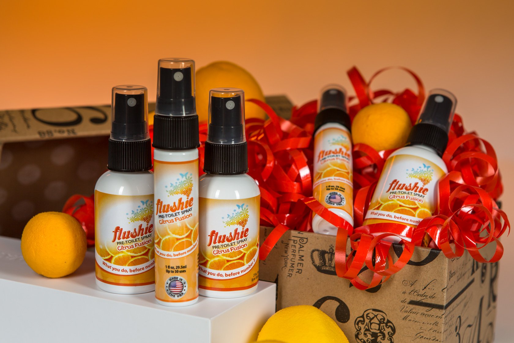 Flushie Pre-Toilet Spray - Travel Size Toilet Deodorizer & Poop Odor Eliminator (Citrus Scent, 1oz 3-Pack) | Portable Bathroom Freshener for Home, Office & Travel Use