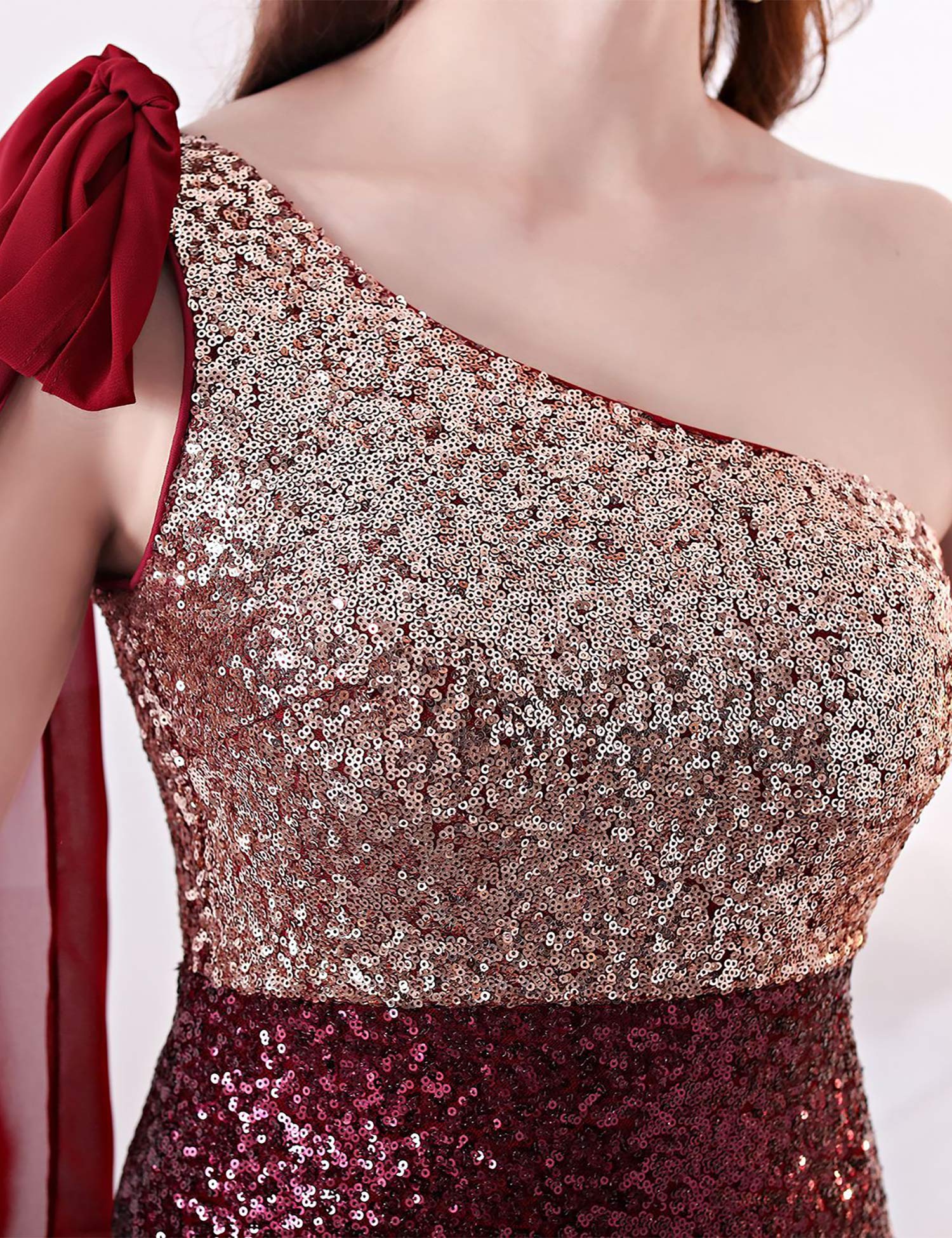 NeeMee Women's One Shoulder Sequin Gradient Formal Dress for Evening Party, Prom, Cocktail & Special Occasions | Elegant Empire Waist Gown for Weddings, Galas & Black Tie Events