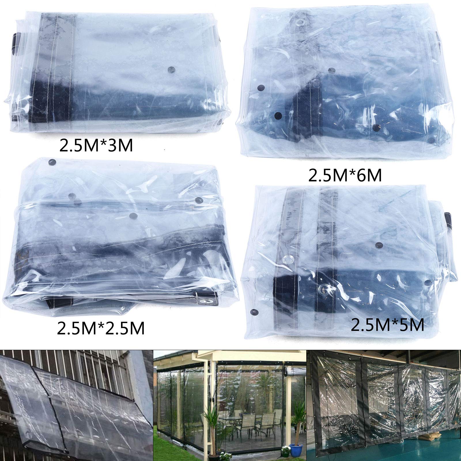 Commercial Grade Waterproof Clear Vinyl Awning Canopy - 8x16 Feet (2.5x5m) - Roll Up Patio Enclosure for Tents, Awnings & Canopies - UV Resistant & Durable (Black) - Perfect for Outdoor Events, RV Camping & Backyard Shade