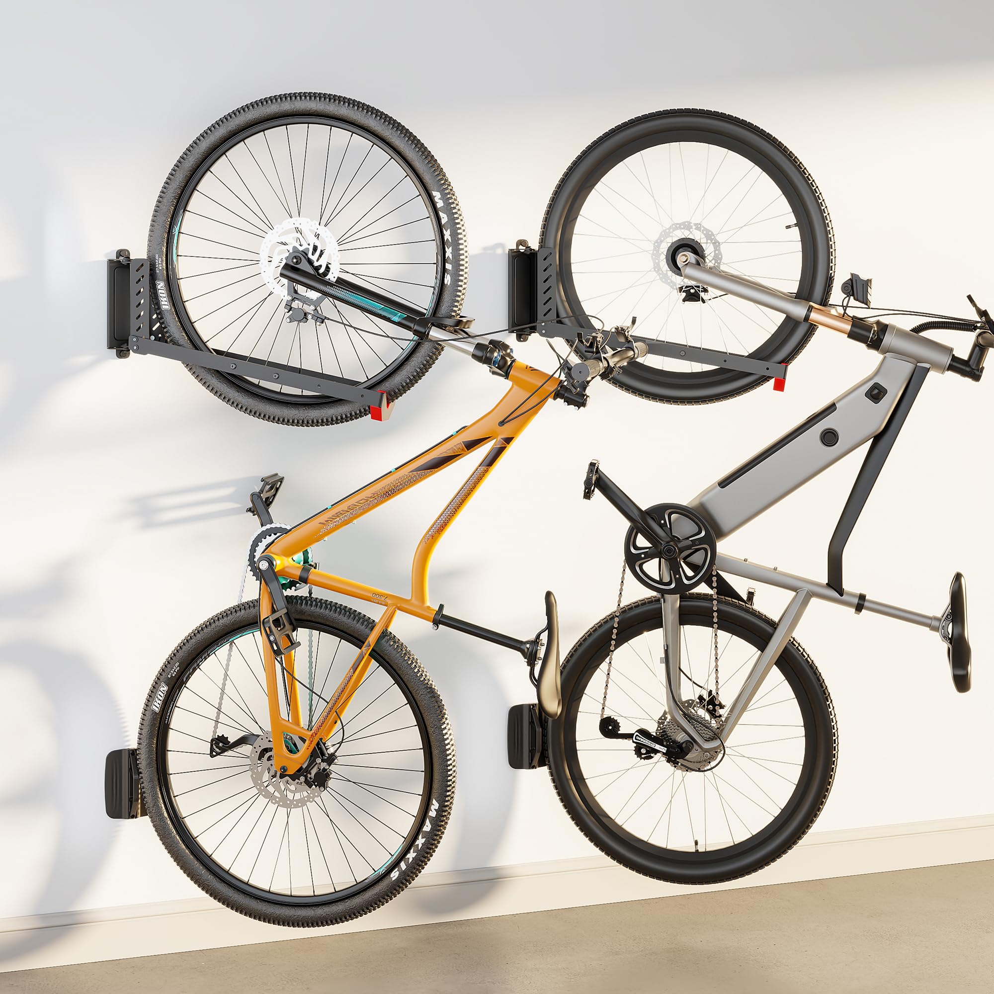 monTEK Swivel Bike Wall Mount - Heavy Duty 2 Pack, No Heavy Lifting Bike Hanger for Garage Storage, Space Saving Bike Rack Holds Up to 77 lbs - Perfect for Small Apartments, Cycling Enthusiasts & Home Gym Organization