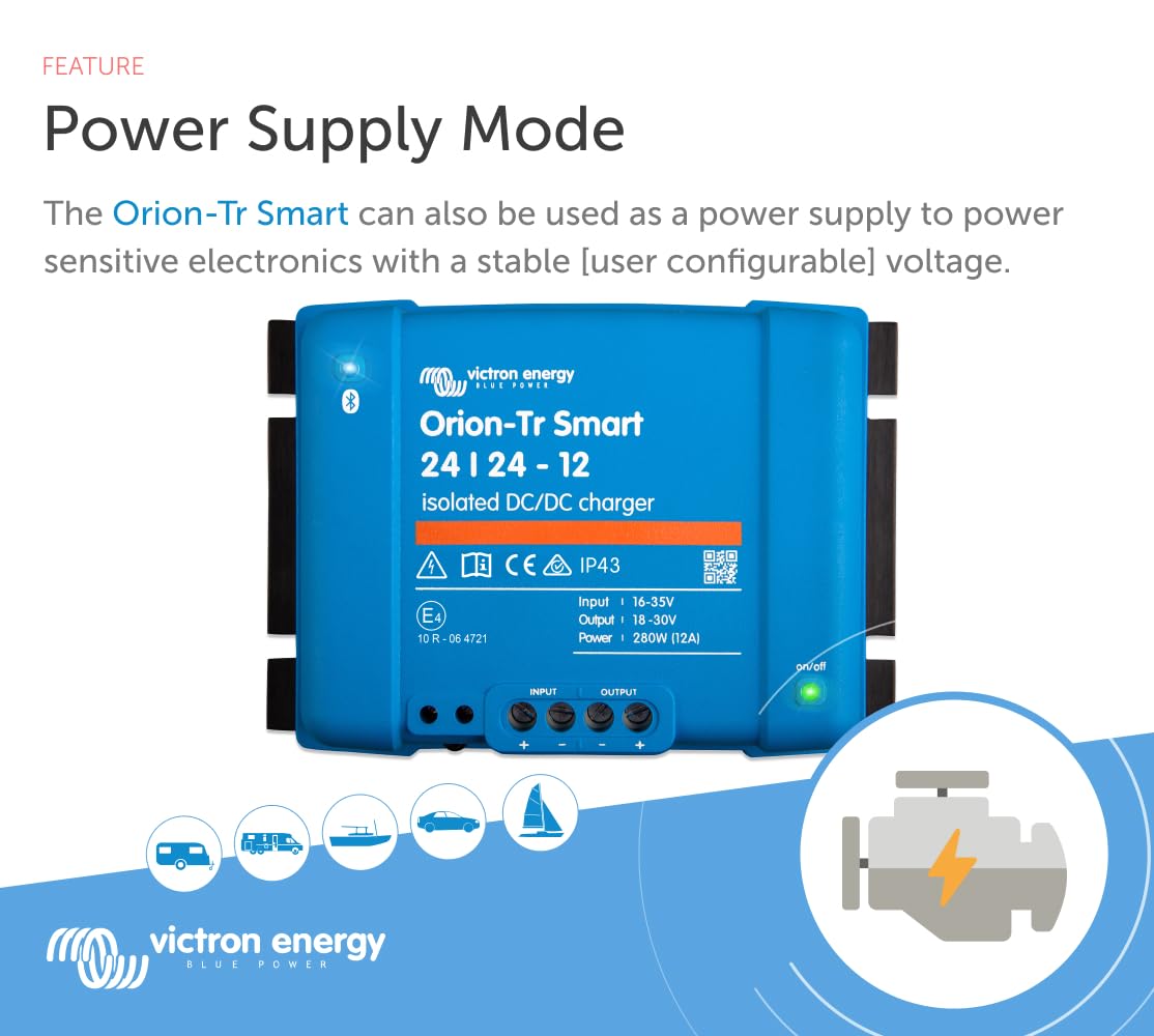 Victron Energy Orion-Tr Smart DC to DC Charger 24V/24V 12A 280W with Bluetooth - Isolated Battery Charger for Dual Battery Systems - Perfect for RVs, Boats & Off-Grid Power Solutions