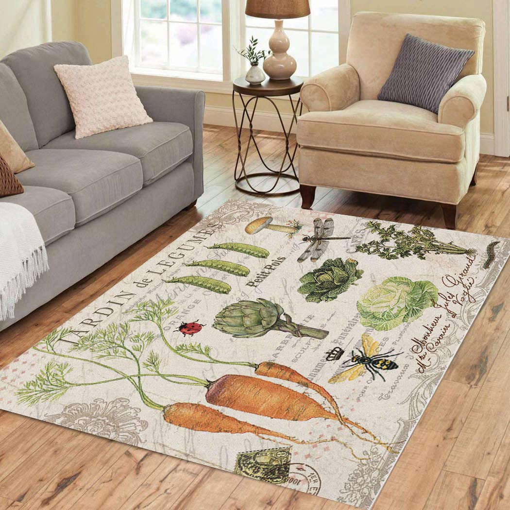 3'x5' Vintage French Carrot & Butterfly Area Rug - Soft Flannelette, Stain Resistant, Non-Slip Fluffy Carpet for Bedroom & Living Room Decor | Elegant Floor Mat for Home, Nursery & Dorm