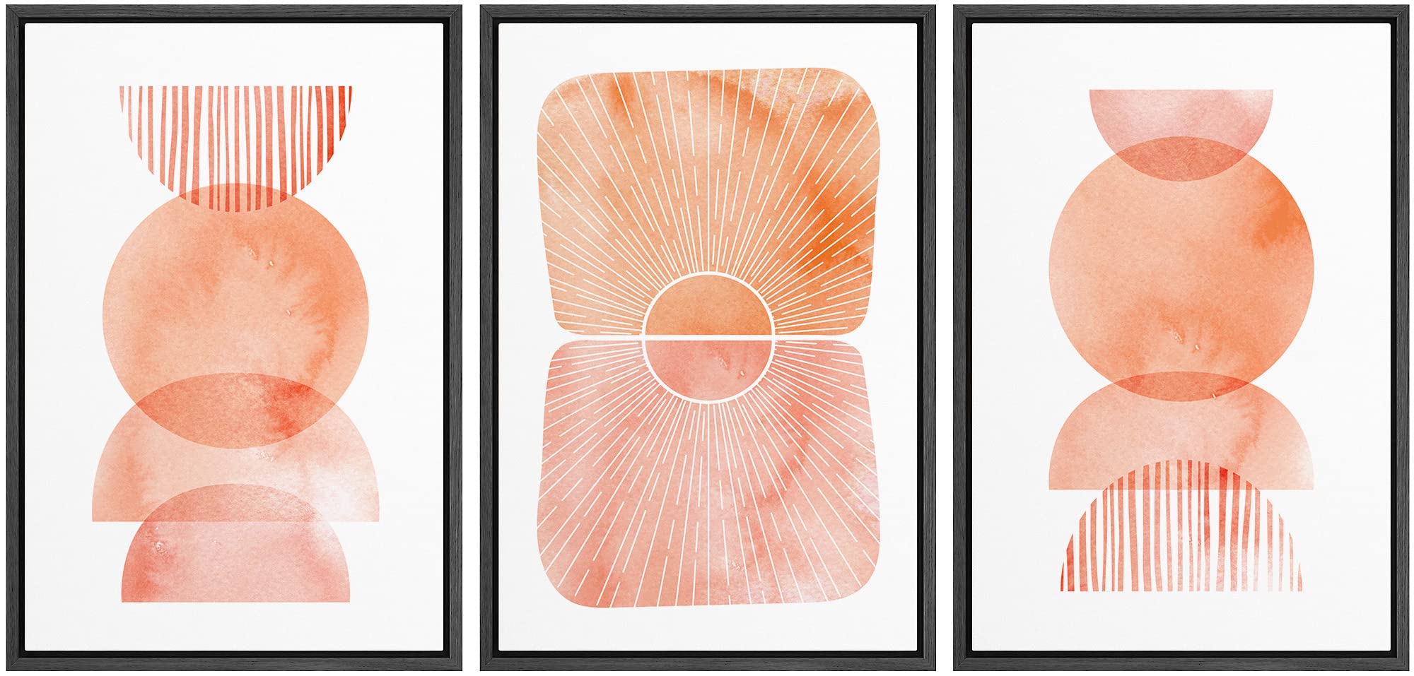 Boho Orange Watercolor Abstract Polygon Wall Art Set - Modern Framed Prints with Geometric Shapes for Living Room, Bedroom & Office Decor - 16x24 Inches Black Frame | Perfect for Bohemian Home, Studio & Workspace Accent Wall