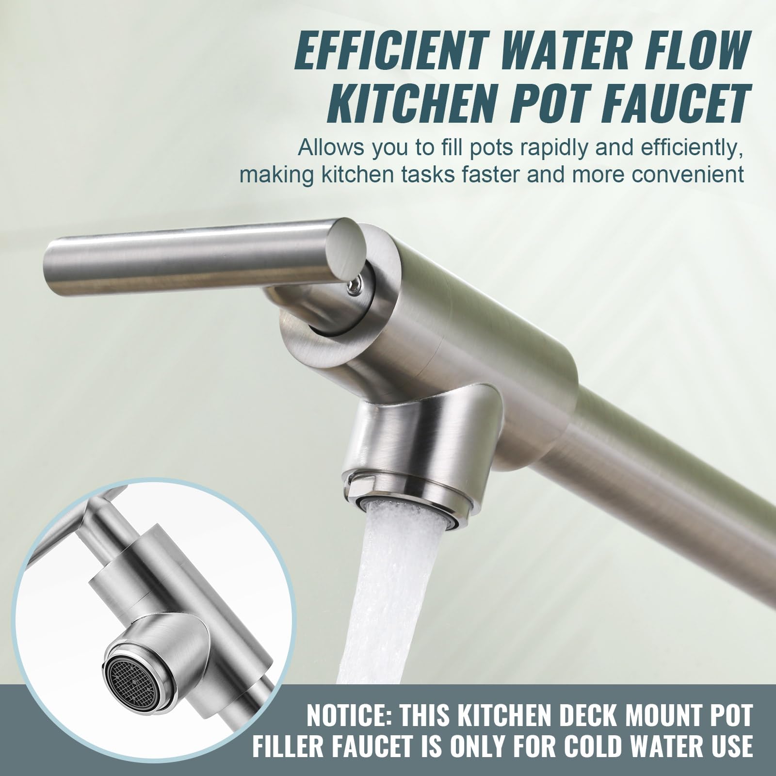 **Brass Deck Mount Pot Filler Faucet for Kitchen Sink - Brushed Nickel Finish, Double Joint Swing Arms - Perfect for Over Stove & High Backsplash Installations**