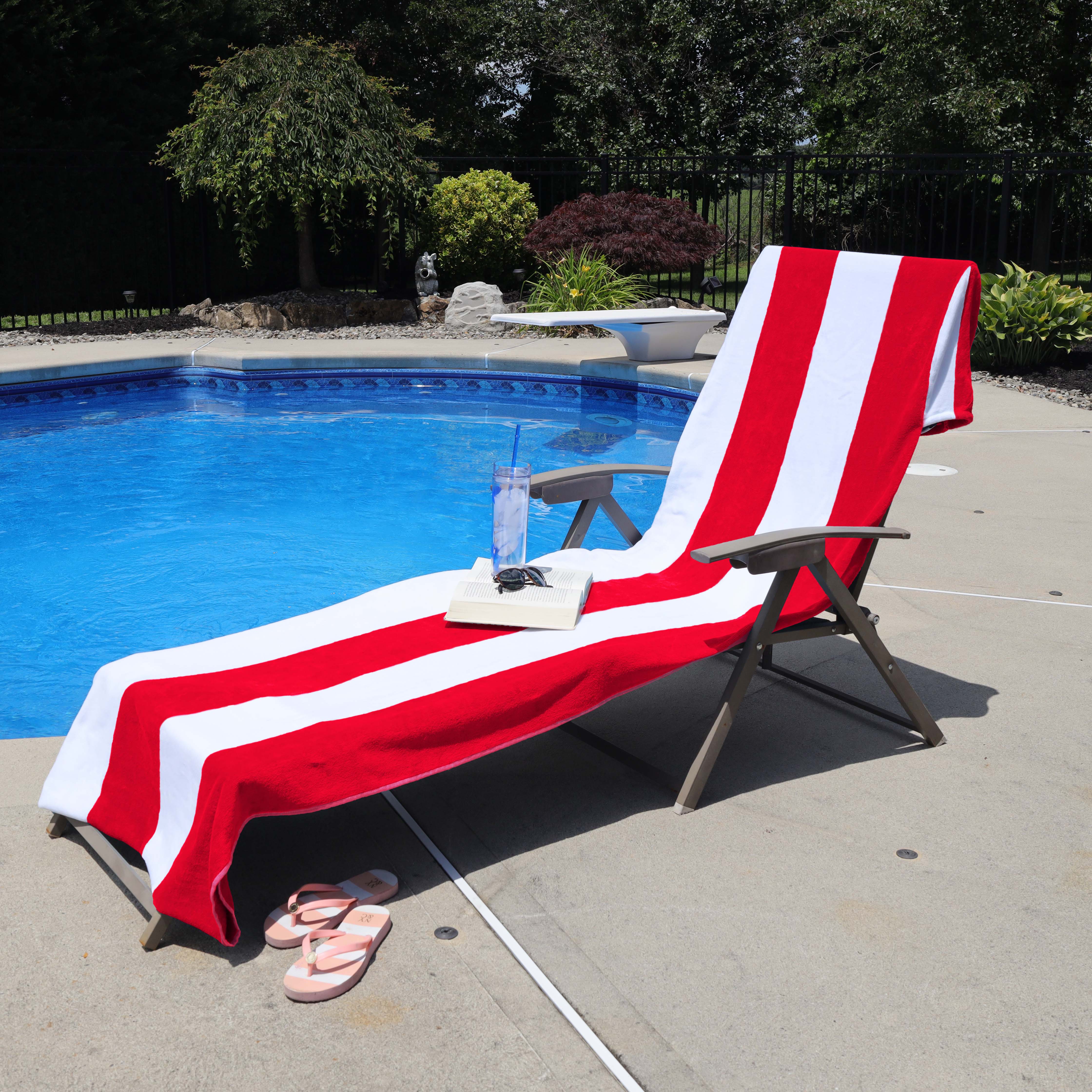 Premium Cotton Cabana Stripe Chaise Lounge Chair Cover - Standard Size, UV Resistant & Waterproof - Perfect for Poolside, Patio, and Outdoor Furniture Protection