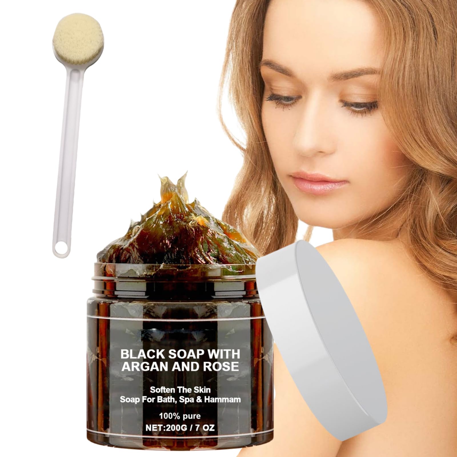 Zawina Morocco Black Soap with Argan Oil & Rose - 1 Piece | Natural Exfoliating & Moisturizing Body Wash for Sensitive Skin | Perfect for Spa Day, Dry Skin Care & Gift Sets