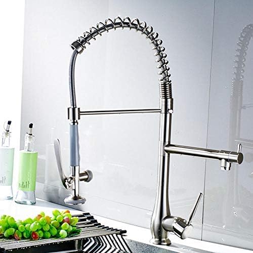 Nickel Brushed Kitchen Faucet with Dual Spray Swivel Spout - Hot and Cold Water Mixer Tap for Modern Sink - Perfect for Cooking, Washing Dishes, and Kitchen Cleaning