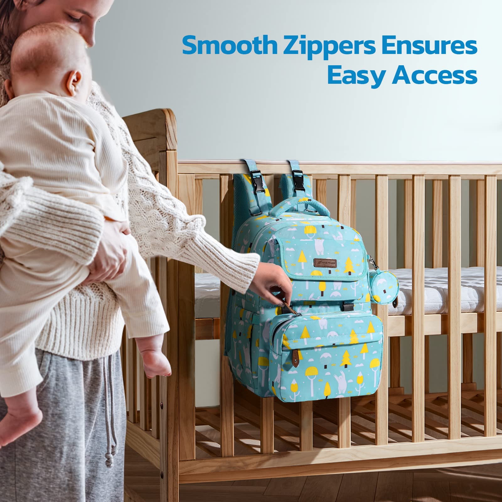 Premium Large Capacity Unisex Diaper Bag with Removable Insulated Bottle Holder - Waterproof Baby Essentials Organizer for Parents, Travel & Daycare Use