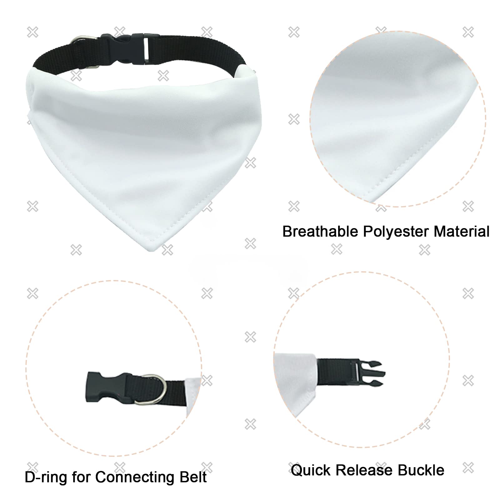 Adjustable Dog Bandana with Quick Release Buckle - 2 Pack Double-Sided Blank Pet Bandanas for Medium & Large Dogs - D-Ring Design for Secure Fit - Perfect for Daily Walks, Grooming & Pet Photos (White, Large)