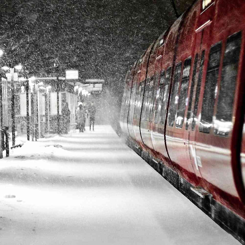 GladsBuy Red Train Snow Backdrop 10x10ft - Photography & Road Theme Background for Studio Shoots