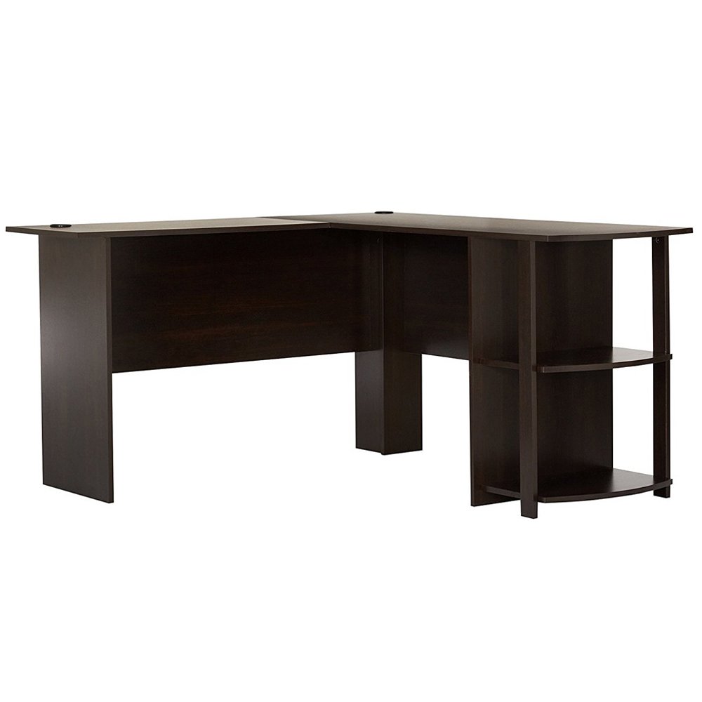L-Shaped 52'' Large Office Desk with Bookshelves | Sturdy Computer Corner Desk | Gaming & Workstation Table | MDF Wood Dark Brown | Perfect for Home Office, Bedroom & Small Spaces