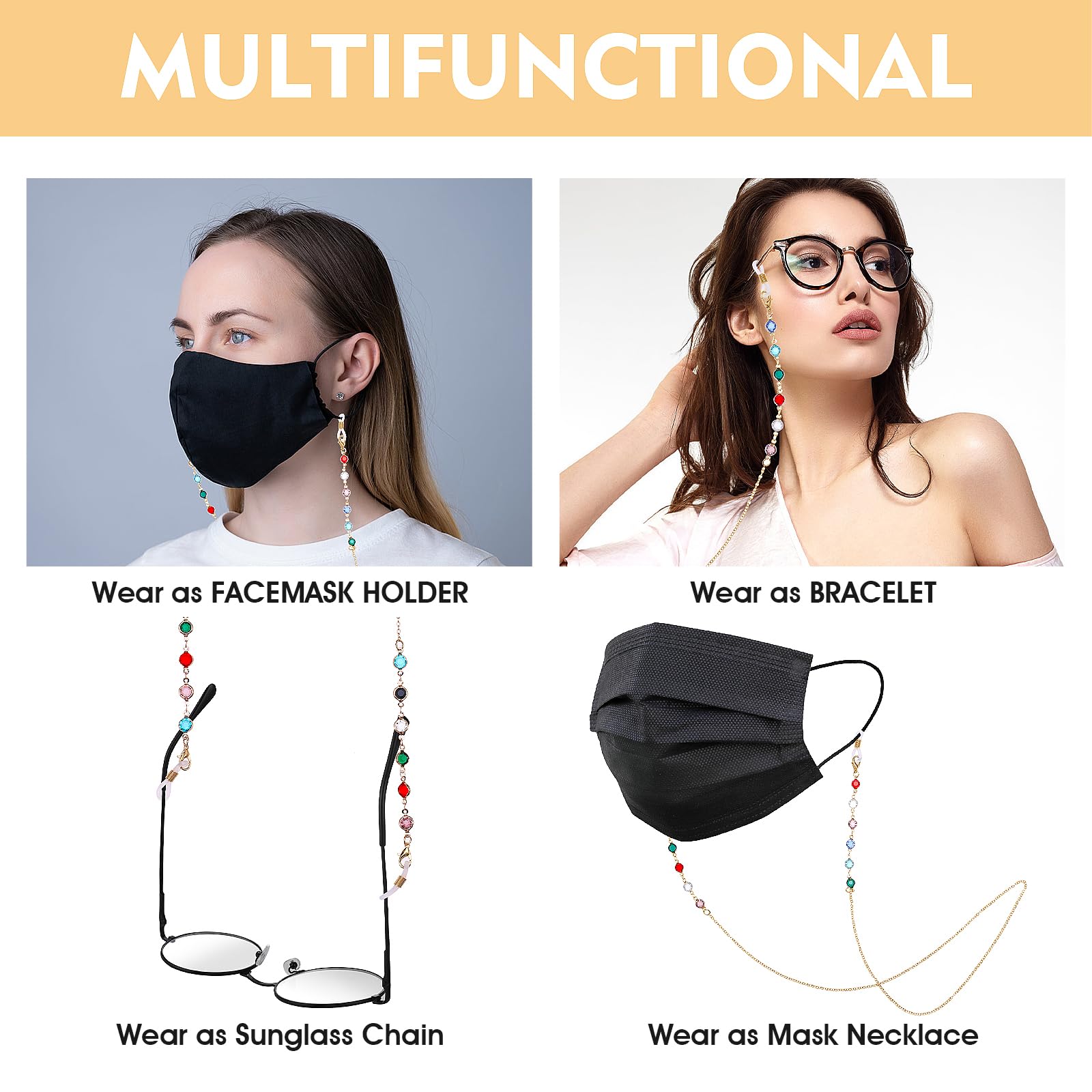 Stylish Metal Eyeglass Chains for Women & Girls - Adjustable Glasses Holder Strap, Necklace for Reading & Sunglasses - Perfect for Work, Reading, Driving & Outdoor Activities