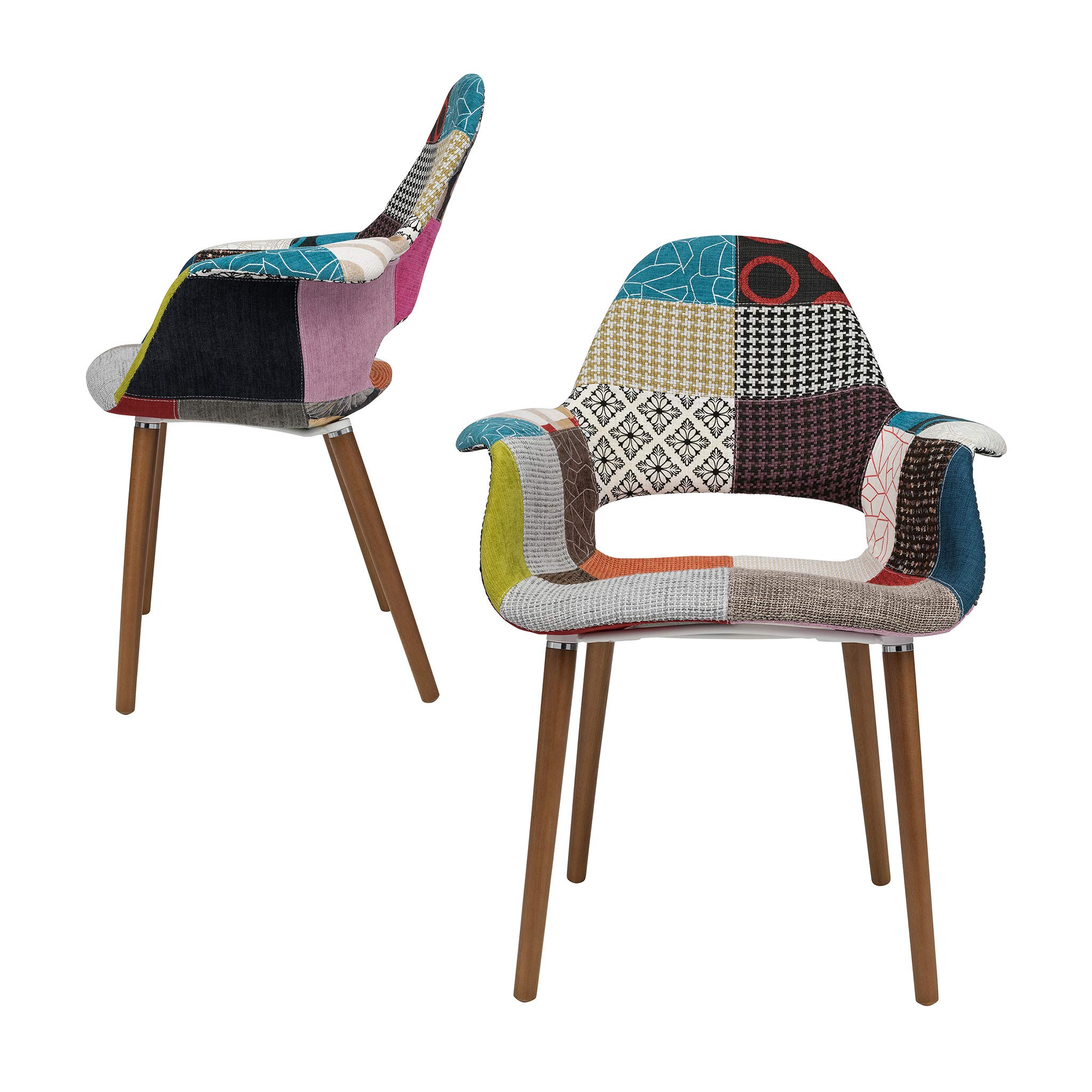 Tribeca Organic Arm Chair - Patchwork Design, Set of 2 - Eco-Friendly Living Room Seating for Modern Home Decor & Cozy Reading Nook