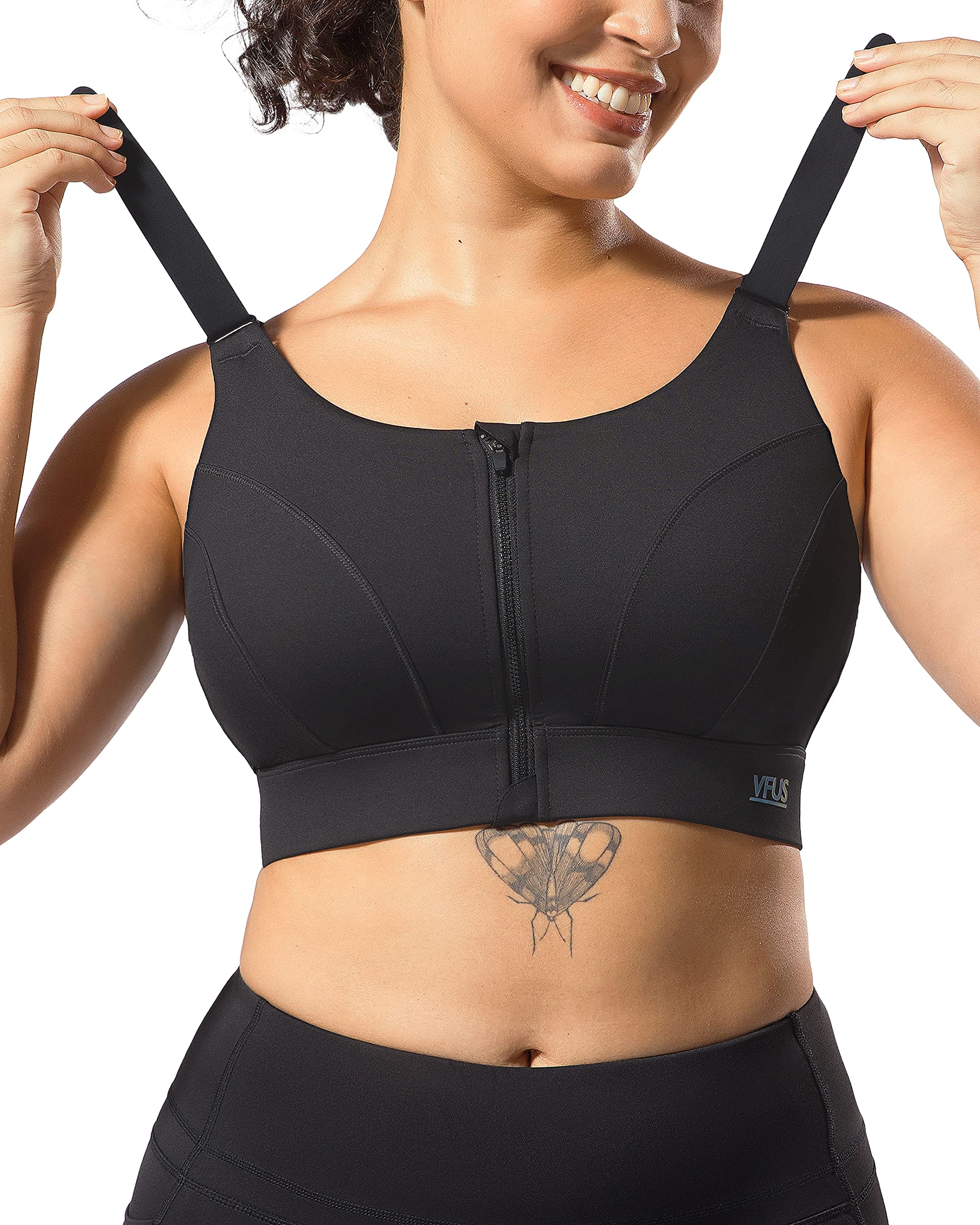 Adjustable High Impact Sports Bras for Women - Zip Front Full Coverage Padded Workout Top with Lift & Compression | Running, Gym, Yoga, High-Intensity Training