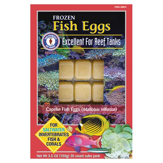 San Francisco Bay Brand Premium Frozen Fish Eggs - 30 Cubes (3.5oz) | High Protein Fish Food for Saltwater & Freshwater Aquariums | Ideal for Betta, Goldfish & Tropical Fish