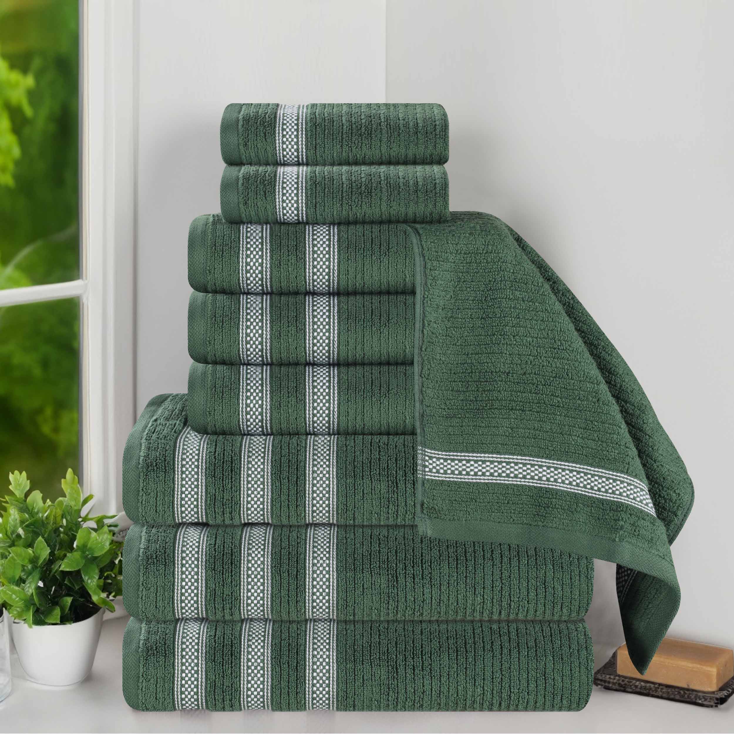 Zero Twist Cotton Ribbed Geometric Border Plush 9-Piece Towel Set | Ultra Soft Bath & Beach Towels for Spa, Pool & Home Use