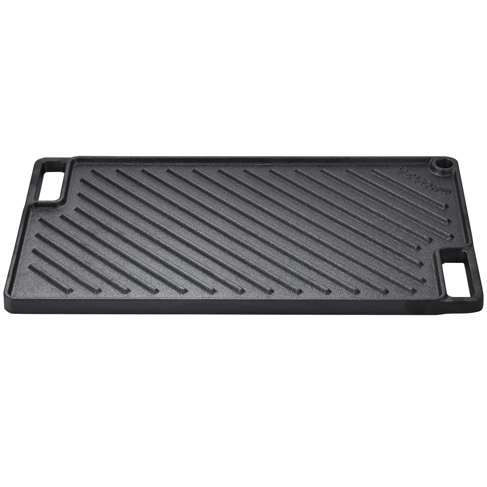 VEVOR 17x10 Inch Reversible Cast Iron Grill Griddle - Pre-Seasoned Double Burner Griddle Pan with Handles, Non-Stick Flat Top Cookware for BBQ, Gas Grill, Camping & Outdoor Cooking - Black