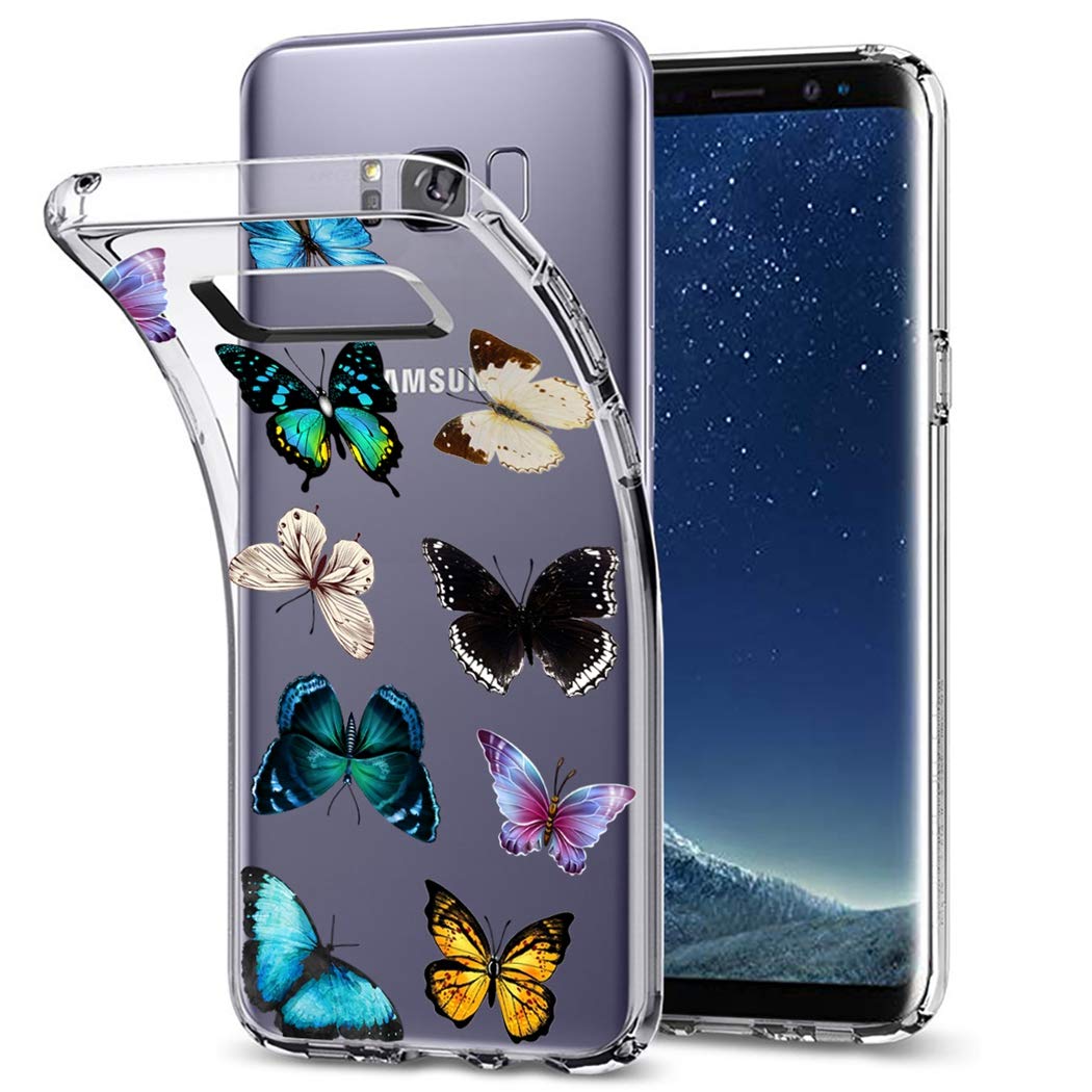 Samsung Galaxy S8 Phone Case for Women - Slim Shockproof Clear Floral TPU Protective Cover with Butterfly Design | Perfect for Everyday Use, Work & Travel