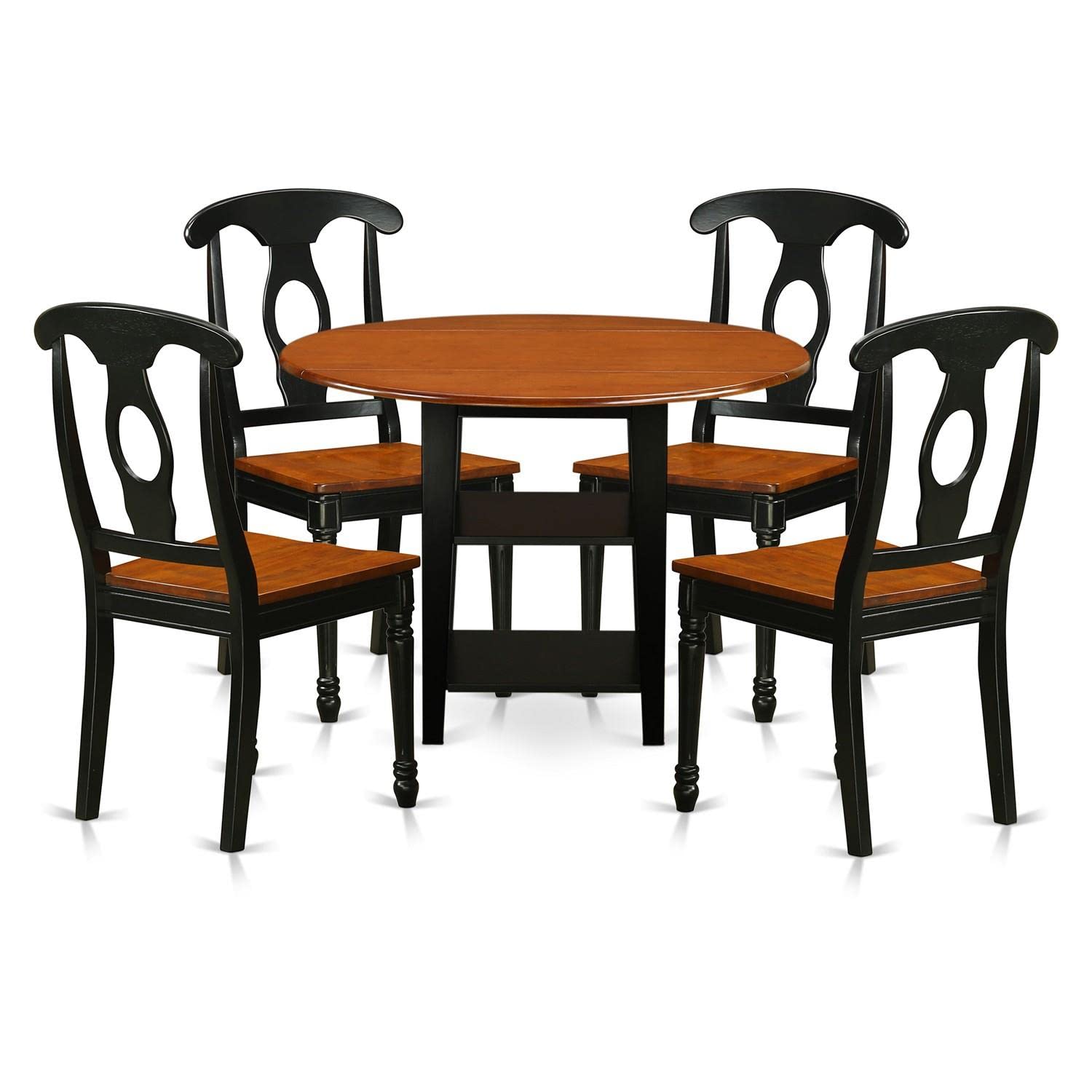 East West Furniture SUKE5-BCH-W 5-Piece Round Kitchen Dining Set with Drop Leaf Table & 4 Chairs, 42x42 Inch, Black & Cherry - Perfect for Small Spaces, Breakfast Nooks & Cozy Family Meals