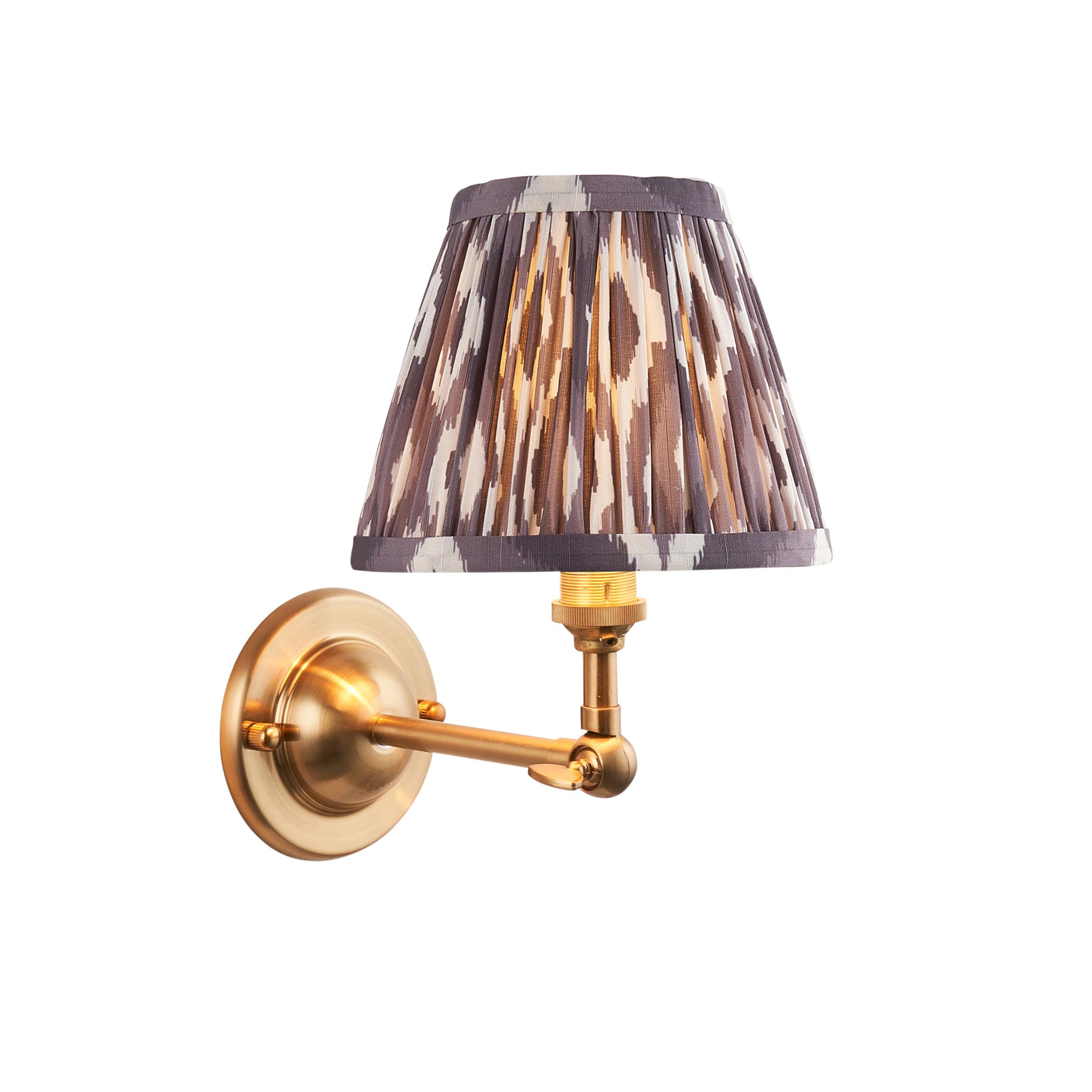 Vintage Dome Wing Brass Wall Light with Ikat 16cm Pearl Grey Shade - Perfect for Bedroom, Living Room, and Hallway Lighting