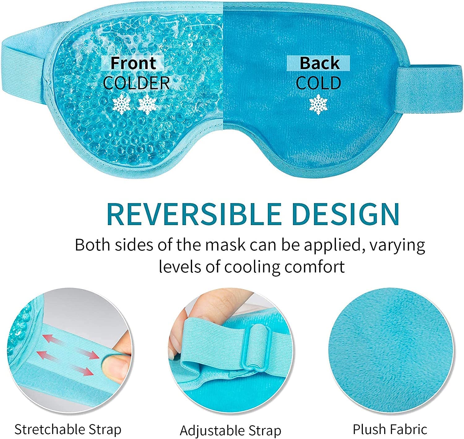 Deoxys Cooling Gel Ice Mask - Reusable Hot & Cold Therapy for Headache, Migraine & Puffiness Relief | Dark Circle & Eye Bag Treatment | Soothing Dry Eyes | Perfect for Stress Relief, Post-Workout Recovery & Beauty Sleep