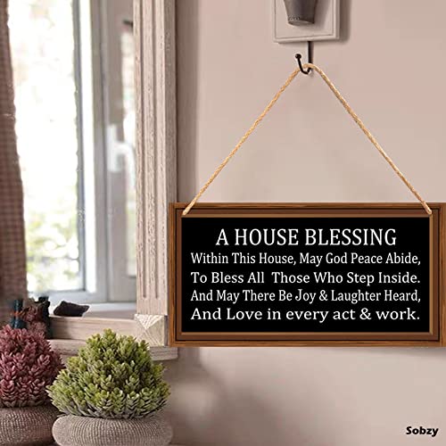 House Blessing Wooden Hanging Sign - Inspirational Home Decor Wall Art - 5.9x11.8 Inch Wood Plaque for Living Room, Bedroom & Entryway - Perfect for Housewarming Gifts & Christian Home Blessings