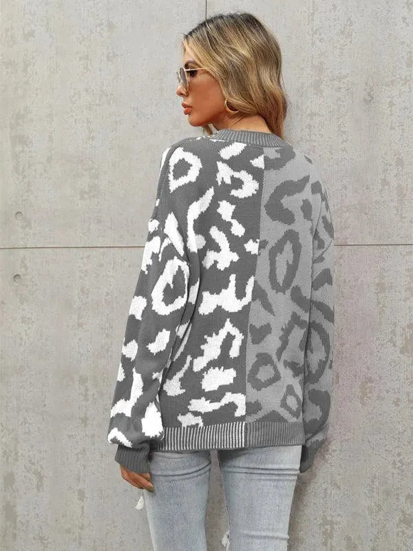 Stylish Leopard Print Oversized Knit Cardigan Sweater for Women - Cozy Fall & Winter Fashion - Perfect for Streetwear, Casual Outfits and Layering