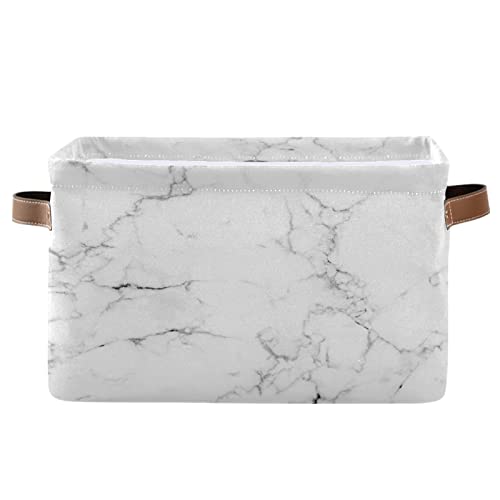 White Marble Collapsible Storage Basket with PU Handles - Waterproof Nursery Organizer Bin, 2 Pack - Perfect for Baby Room Organization & Home Decor