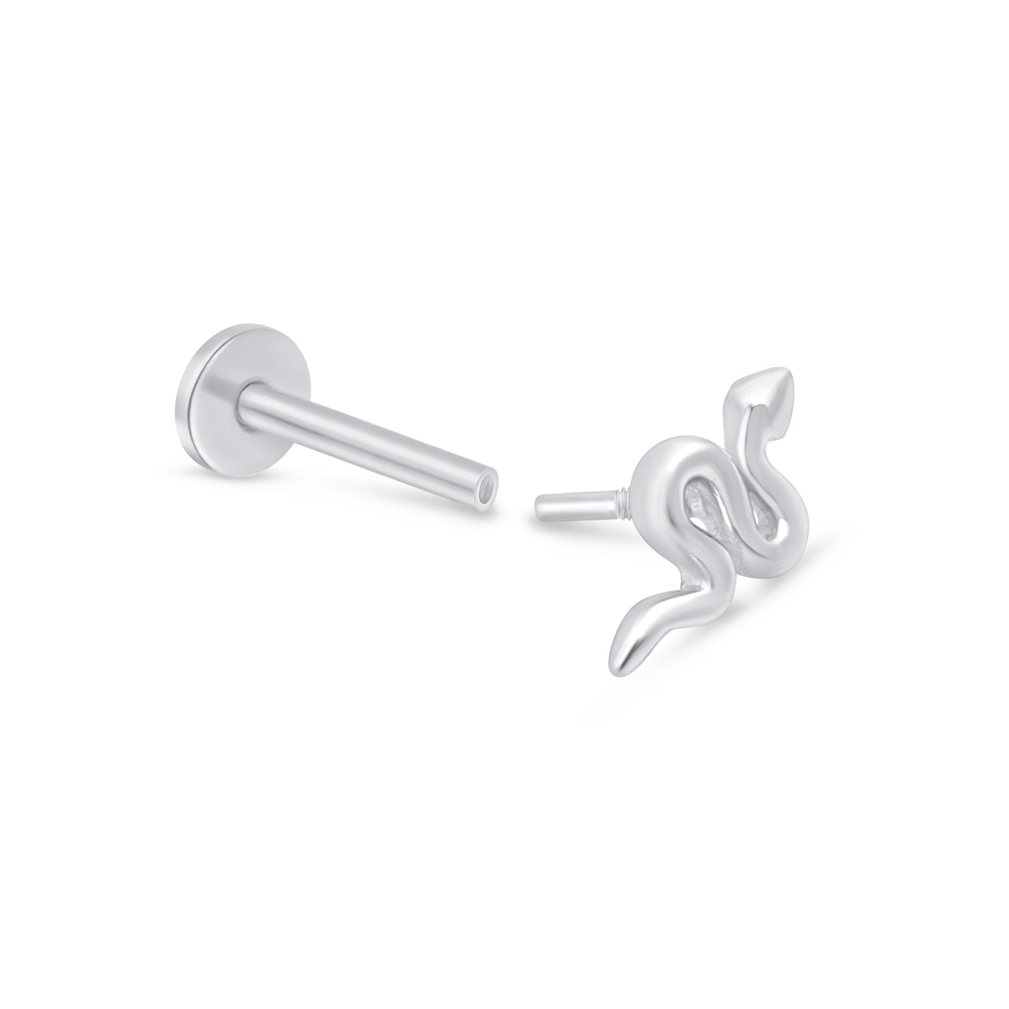 14K White Gold Snake Flat Back Stud Earrings for Women - Hypoallergenic & Durable - Perfect for Everyday Wear, Parties & Gifts