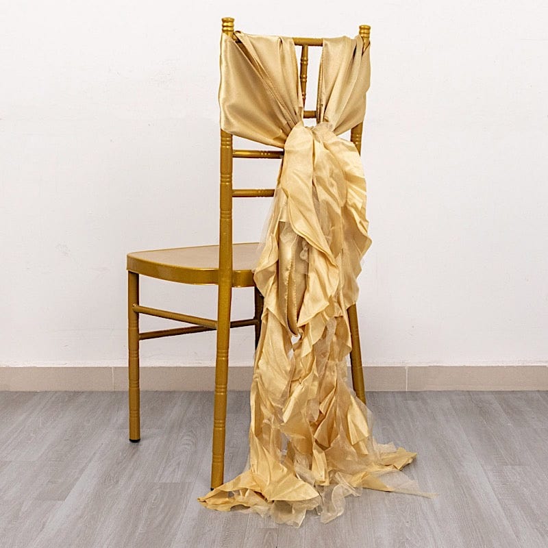 5 Pack Curly Willow Chiffon Satin Chair Sashes - Elegant Wedding Decor, Bridal Shower & Party Chair Ribbons for Banquet, Reception, and Special Events