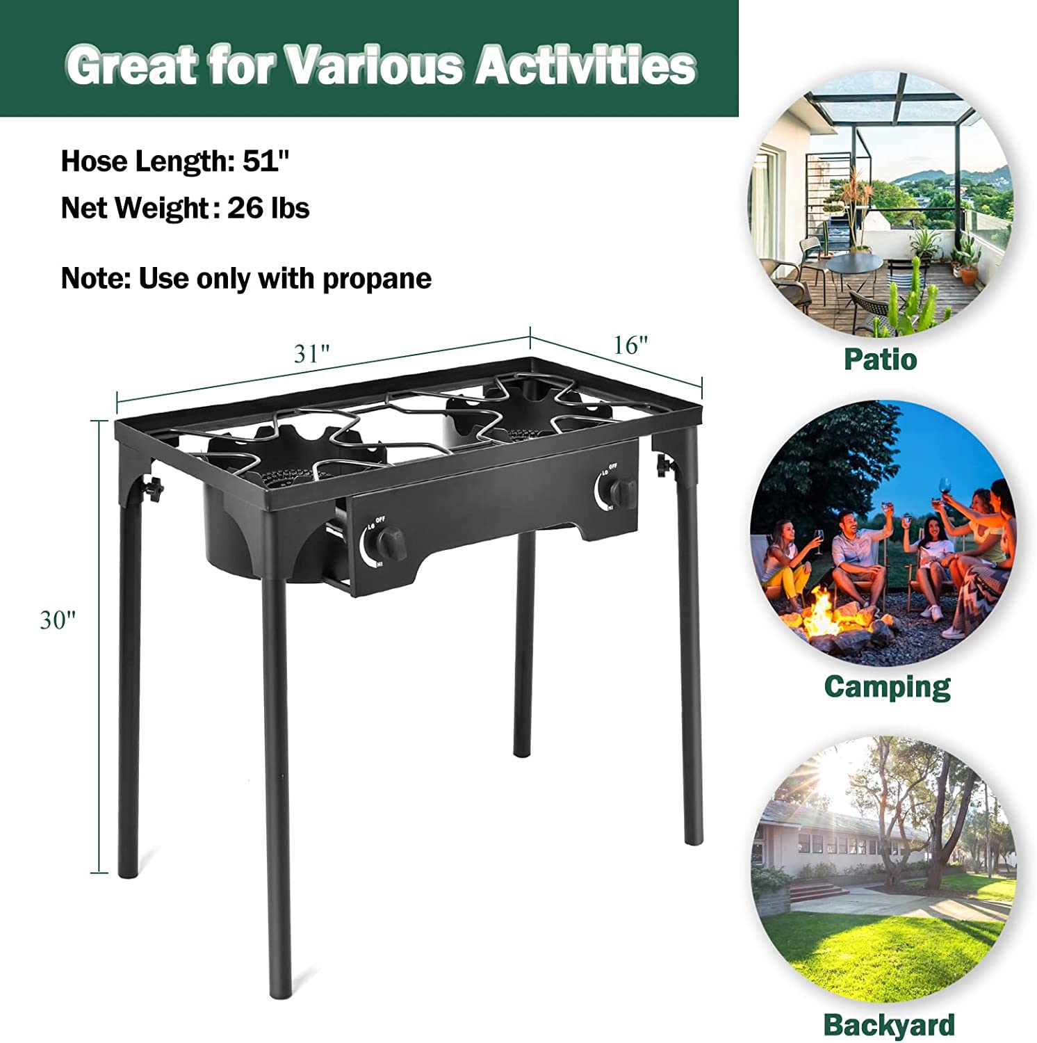 Goplus Dual Burner Propane Camping Stove - 150,000 BTU Outdoor Gas Cooker with Detachable Legs & 0-20 PSI Regulator - CSA Approved for Camping, Patio, RV & Backyard BBQs - Heavy Duty Cast Iron Construction