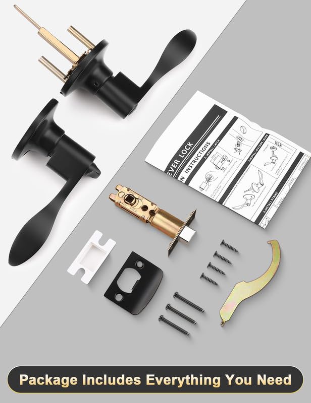 Mengico 5 Pack Black Interior Door Lock Set - Reversible Wave Lever Handles for Bedroom, Bathroom & Privacy Doors | Durable & Stylish Home Hardware Upgrade