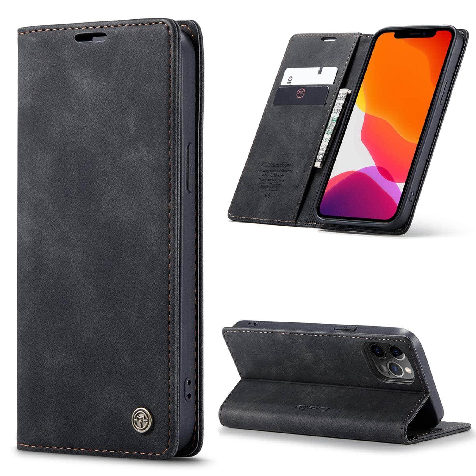 CaseMe iPhone 14 Pro Magnetic Leather Wallet Case with Card Holder - Retro Style Protective Cover for Everyday Use & Travel