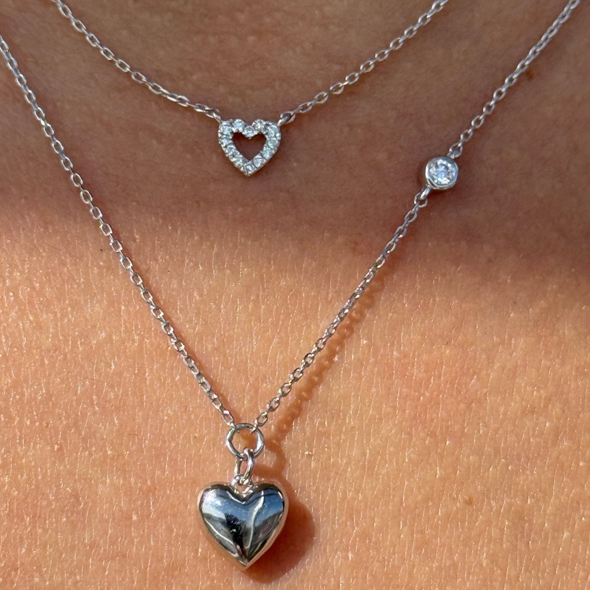 14K White Gold Bubble Heart and Diamond Pendant Necklace for Women - Elegant Layering Piece for Valentine's Day, Anniversary & Special Occasions
