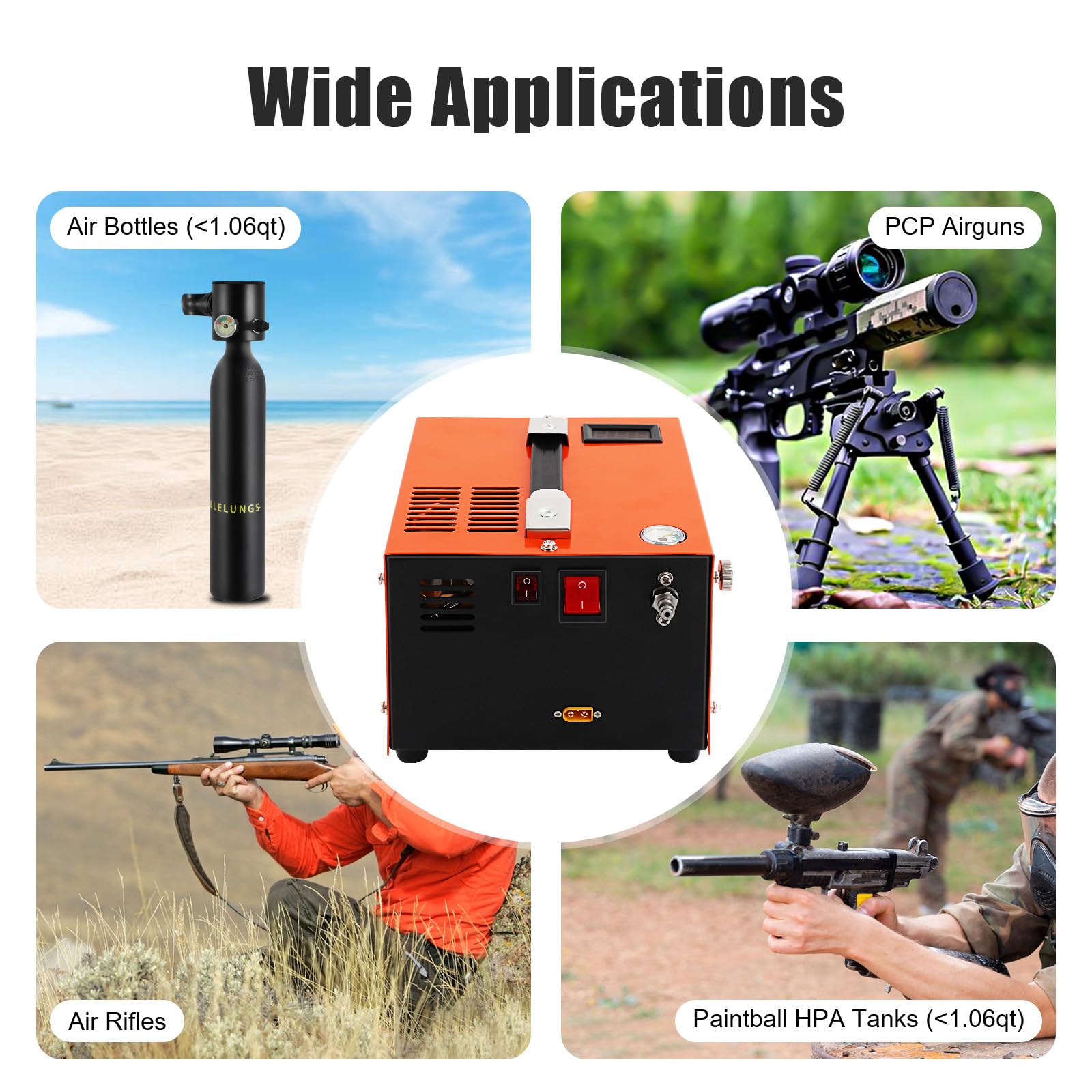 High Pressure PCP Air Compressor 30MPA 4500PSI Electric Airgun Pump with Built-in Transformer & Fan Cooling - 110V Portable Air Compressor for Hunting, Paintball & Airsoft (Orange)